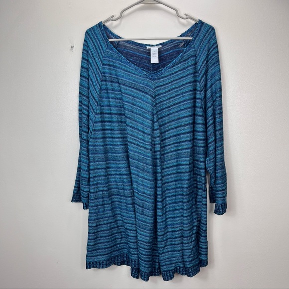 Catherines Sweaters - Catherines Teal Blue Striped V Neck Lightweight  Sweater Size 4X